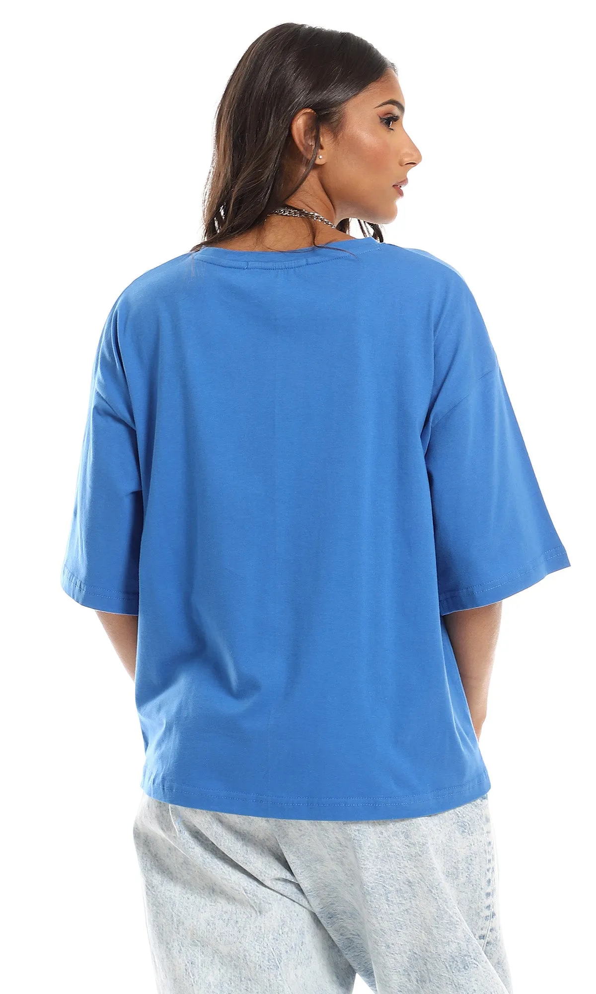 98831 Loose Fit Round Cotton T-Shirt - Royal Blue