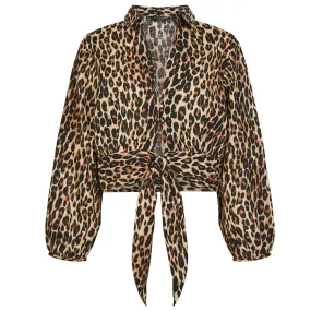 Accessorize London Women's Brown Leopard Print Tie Front Shirt Small