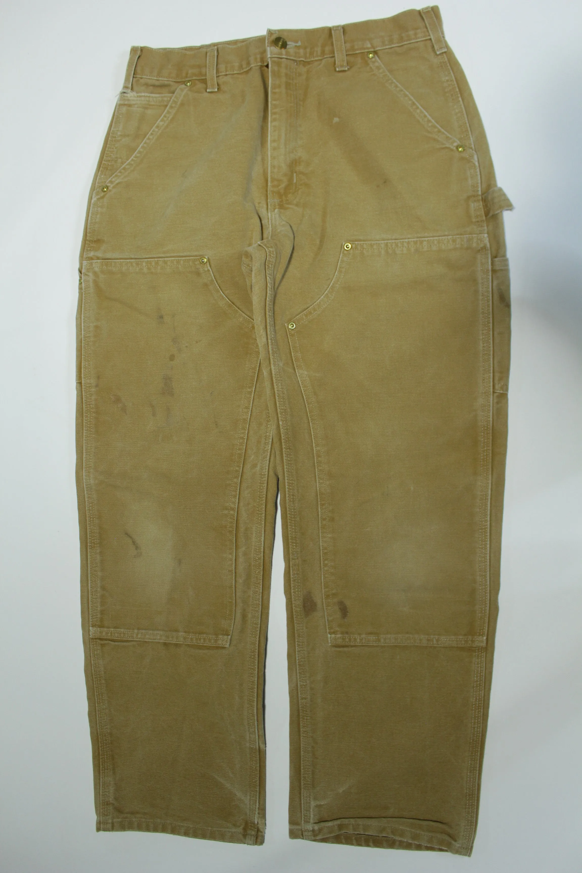 Carhartt B01 BRN Dungaree Fit Duck Wash Canvas Double Knee Front Work Construction Pants