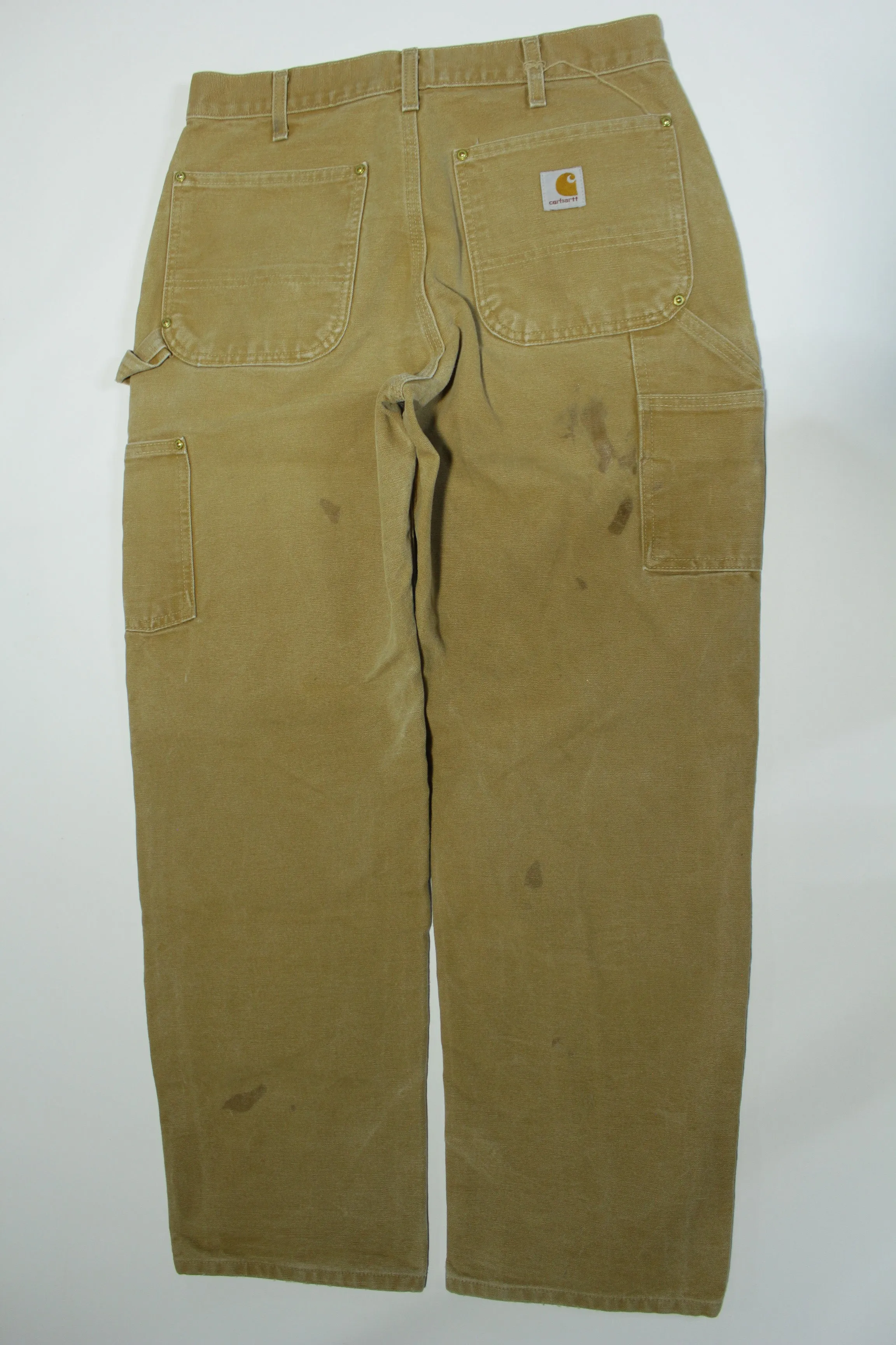 Carhartt B01 BRN Dungaree Fit Duck Wash Canvas Double Knee Front Work Construction Pants