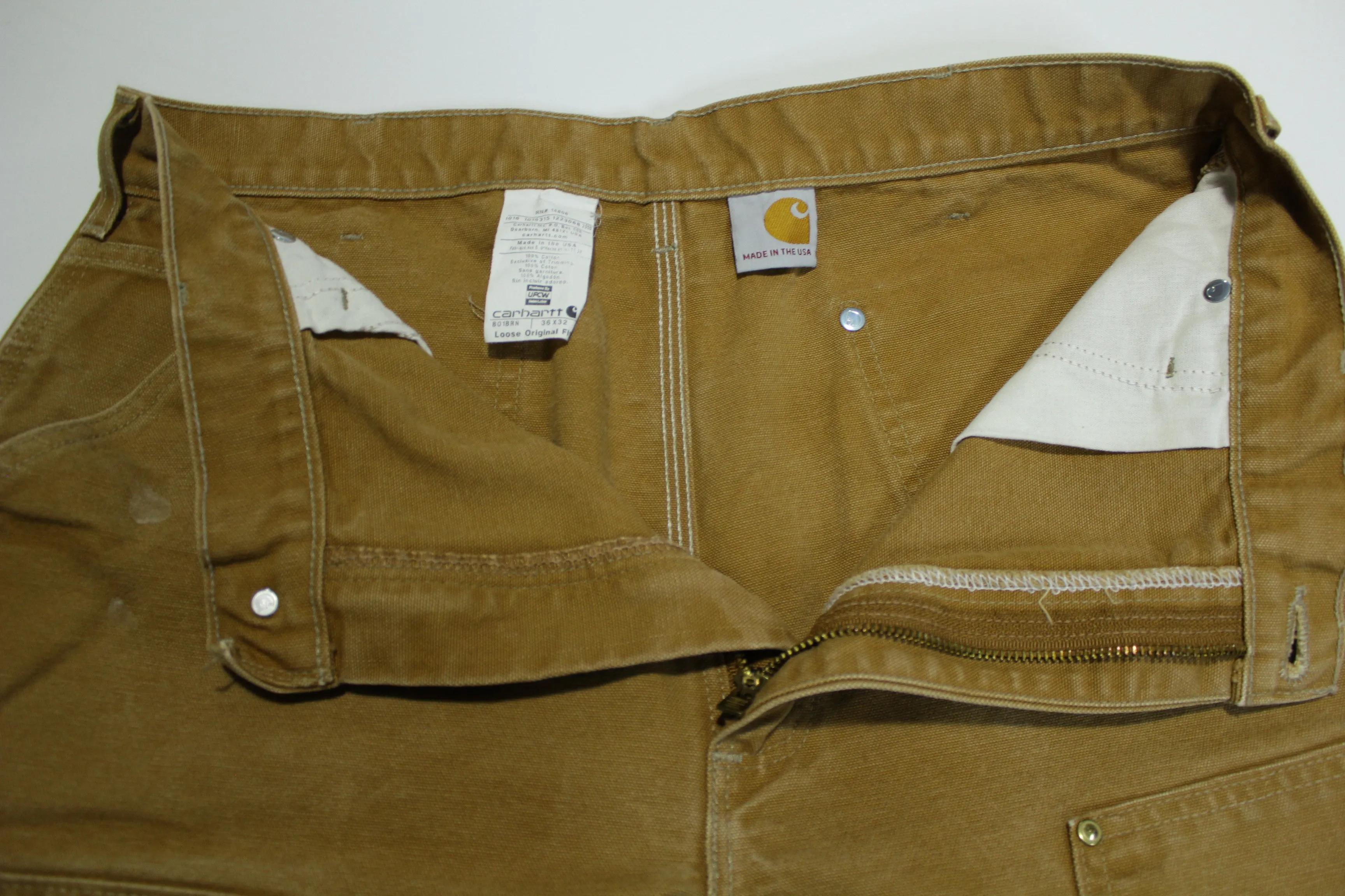 Carhartt B01 BRN Dungaree Fit Duck Wash Canvas Double Knee Front Work Construction Pants