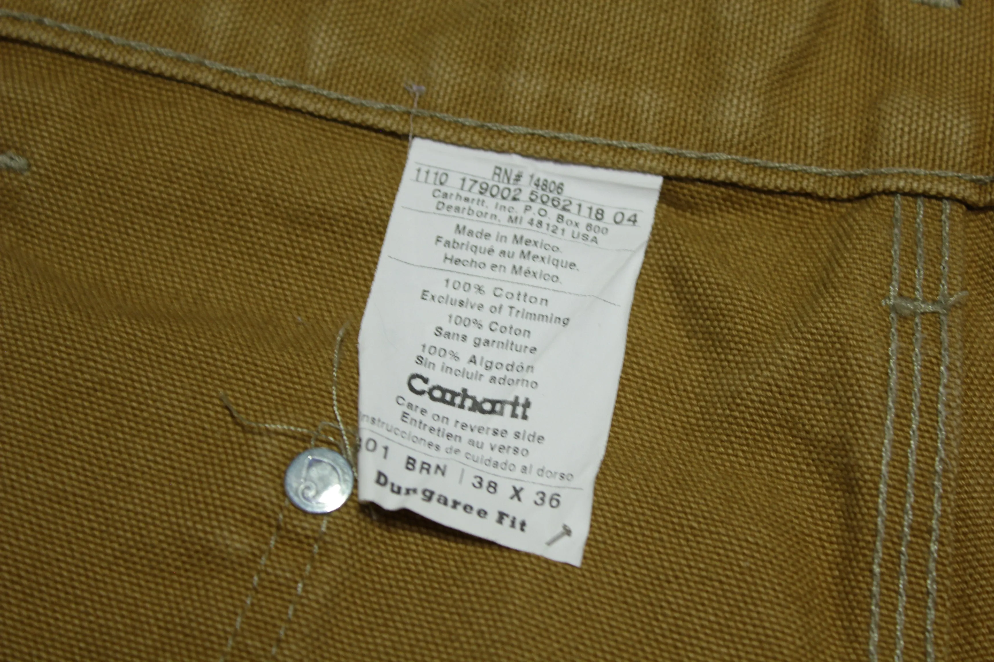 Carhartt B01 BRN Dungaree Fit Duck Wash Canvas Double Knee Front Work Construction Pants