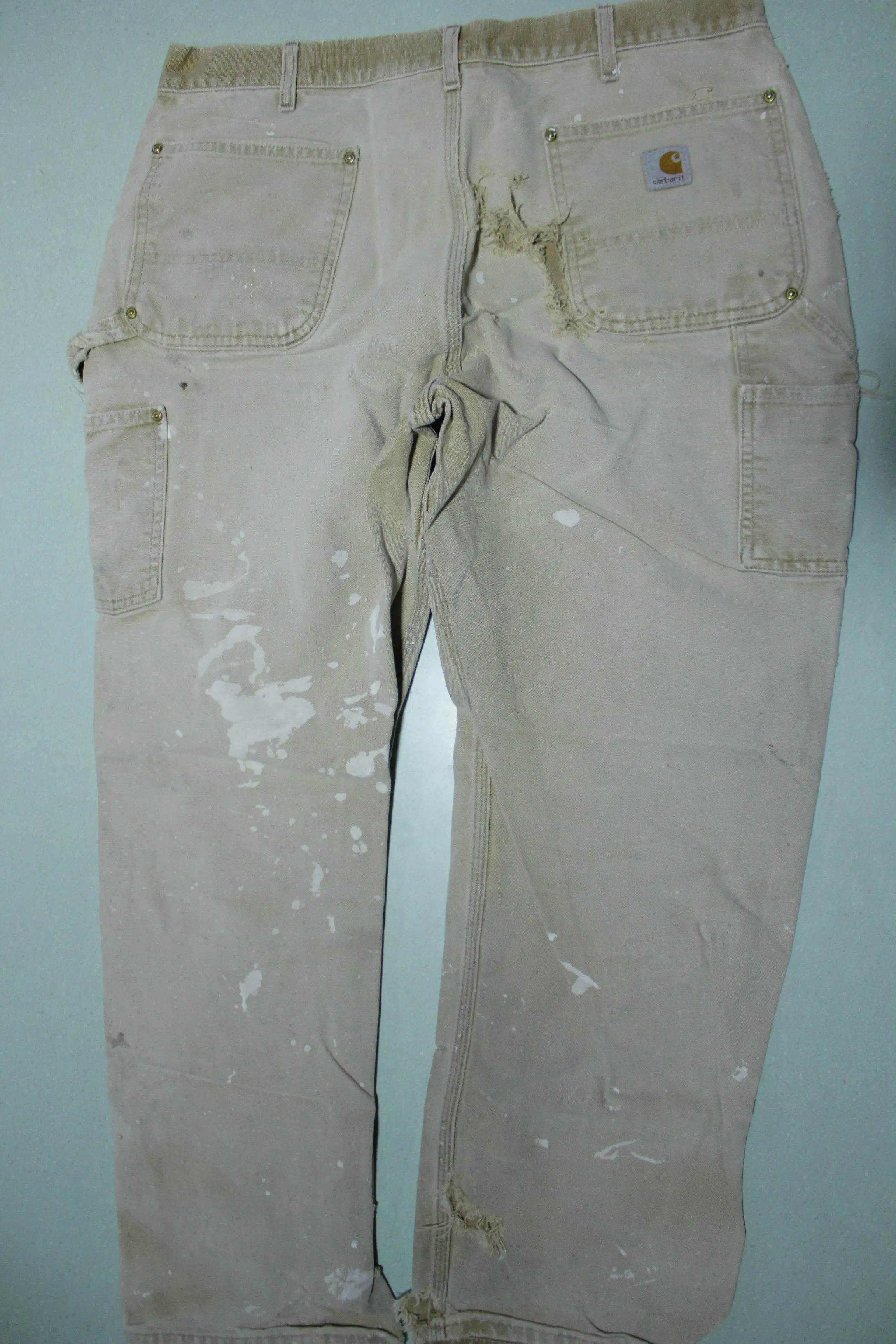 Carhartt B01 Double Knee BRN Washed Duck Work Pants Heavily Distressed Destroyed