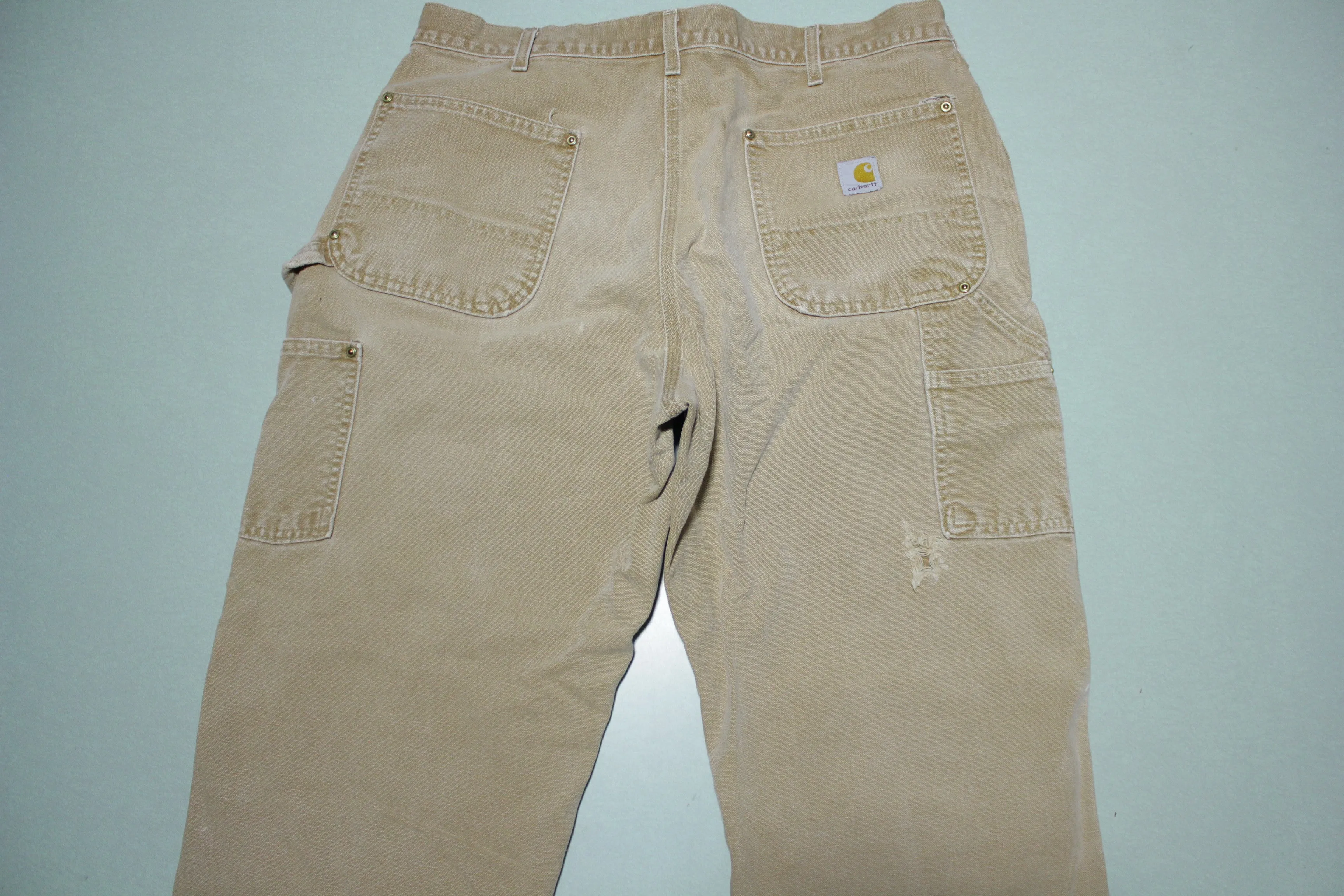 Carhartt B01 Double Knee BRN Washed Duck Work Pants Heavily Distressed USA Made