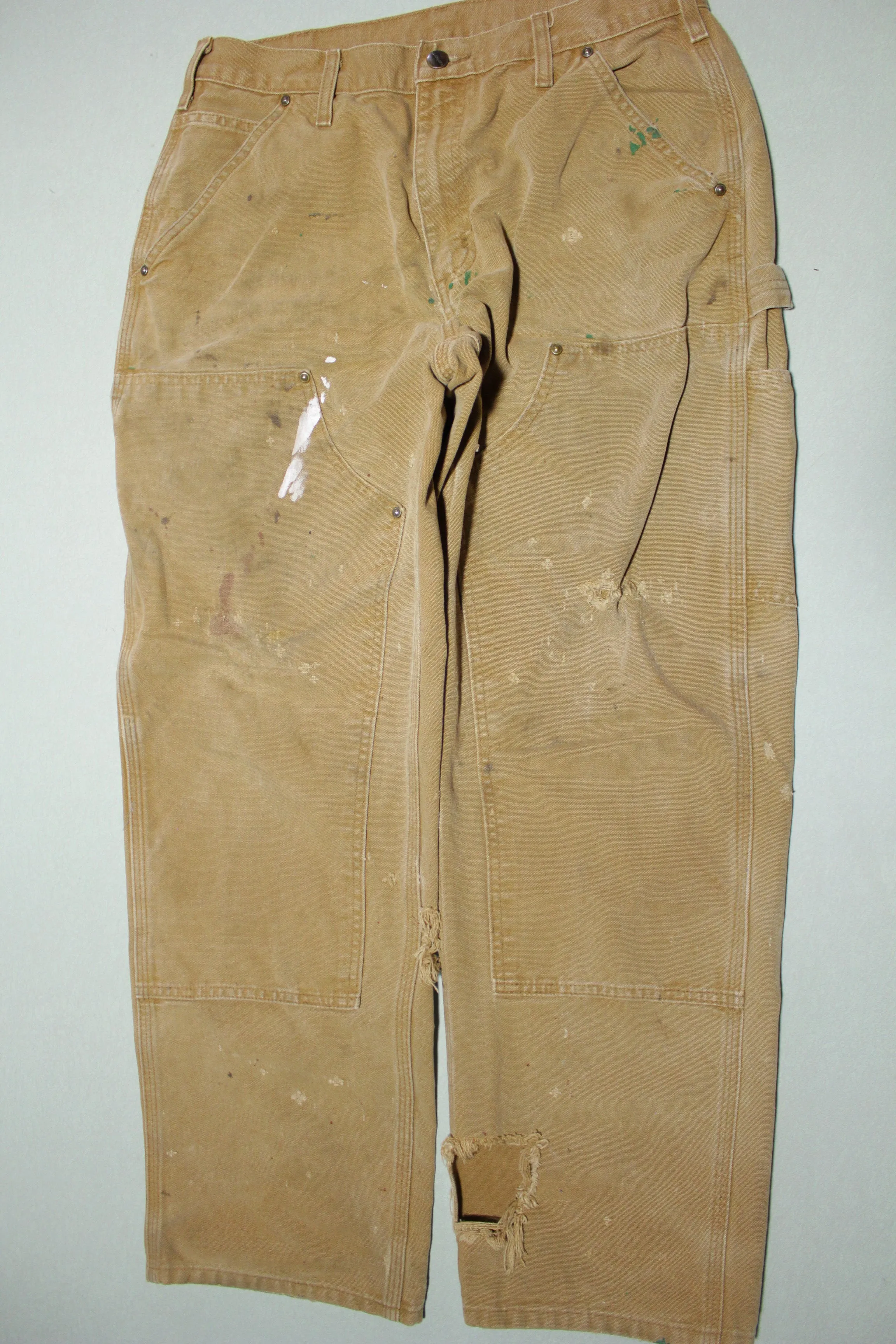 Carhartt B136 Double Knee Heavily Distressed BRN Construction Utility Work Pants