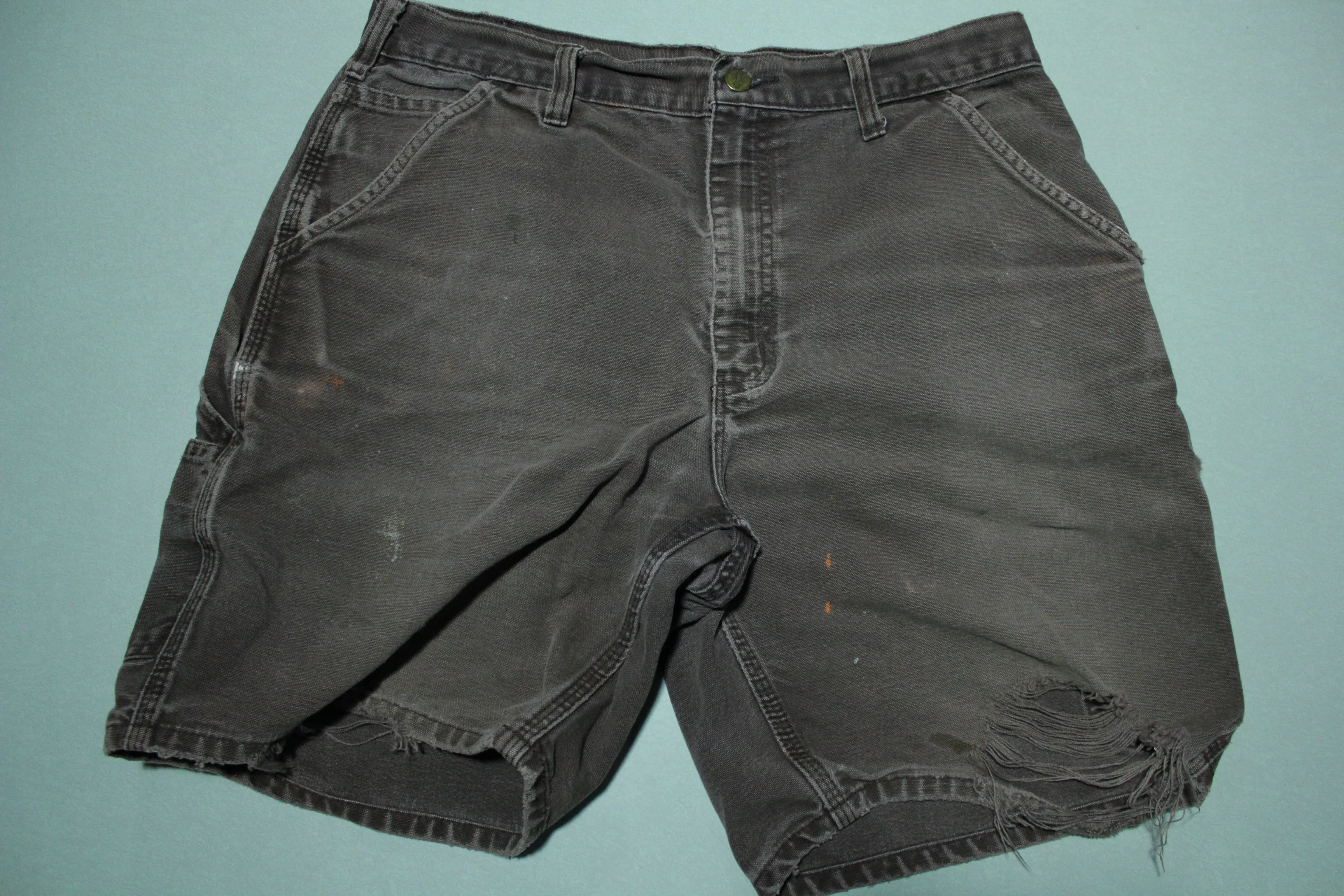 Carhartt DKB Gray Construction Utility Pocket Distressed Paint Stain Carpenter Shorts