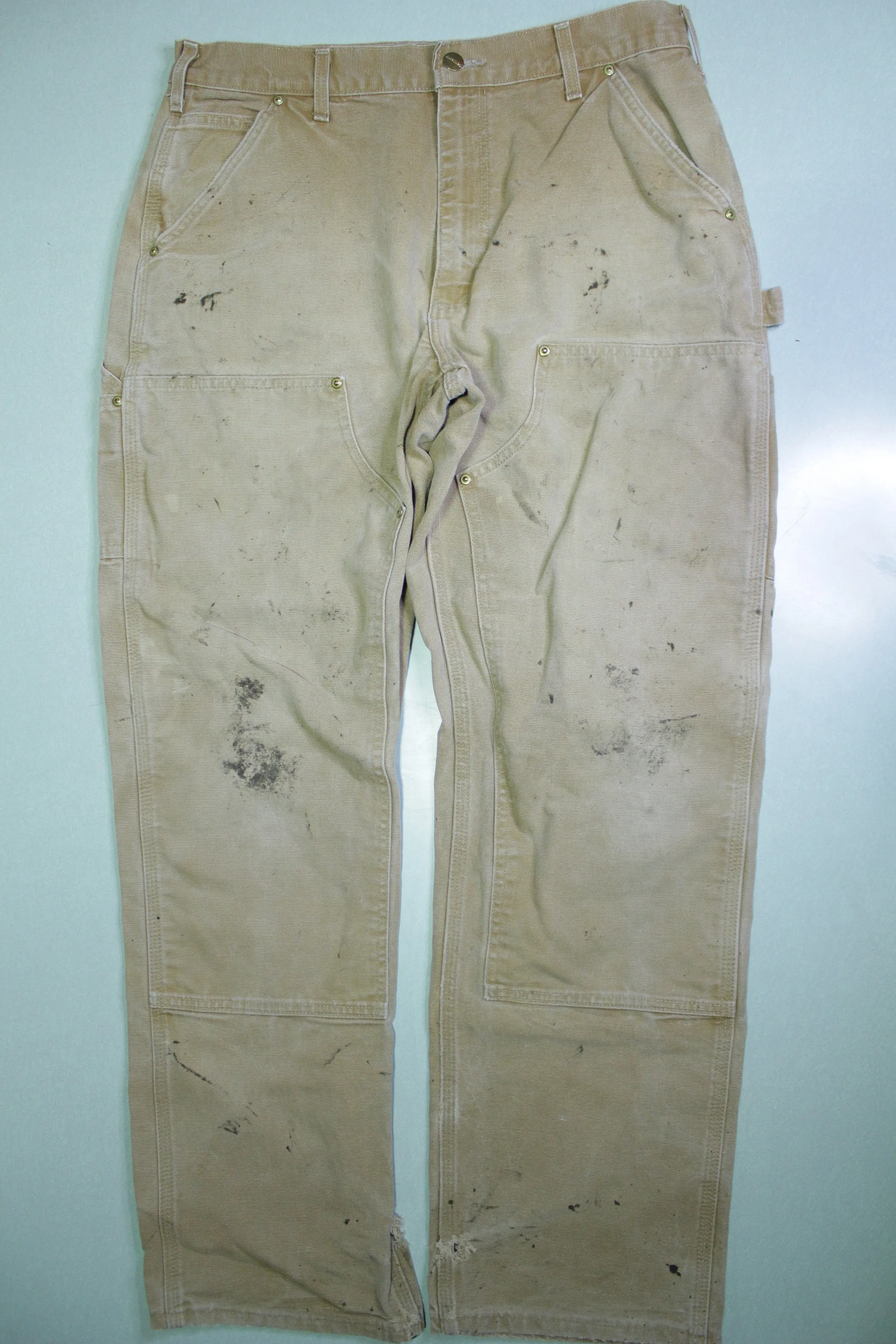 Carhartt Vintage Distressed B01 Double Knee Front Work Construction Utility Pants BRN