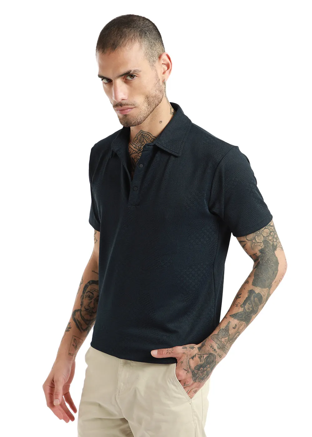 Dark Blue Structured Polo T-shirt