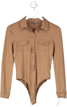 Fashion Nova Brown Button Front Shirt Style Bodysuit UK S