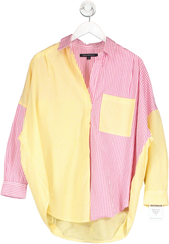 French Connection Mixed Stripe Popover Shirt Yellow And Pink UK S