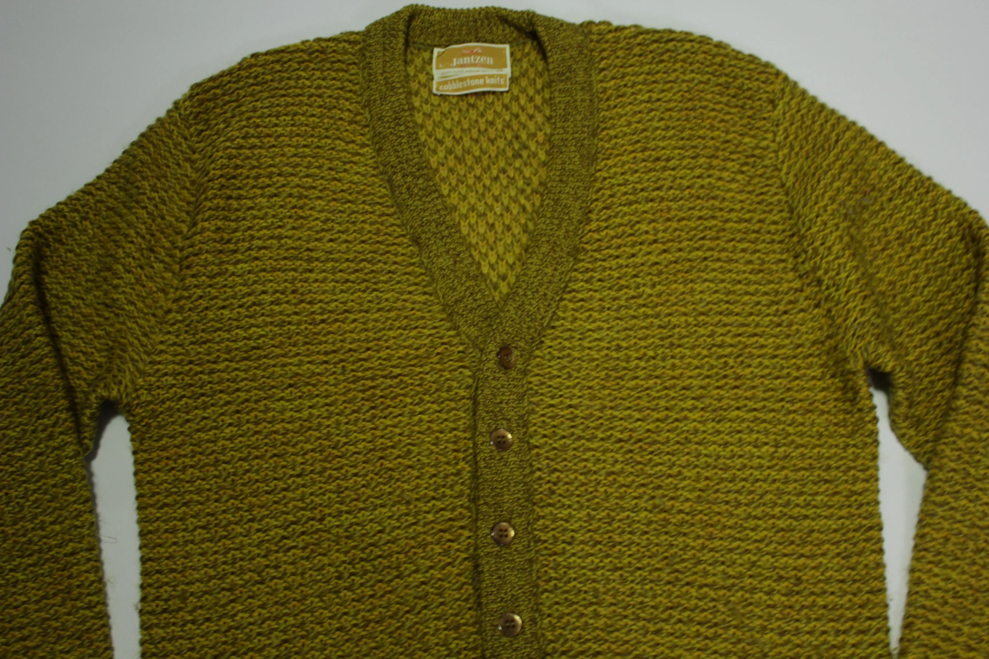 Jantzen Cobblestone Knits Solid Gold Vintage 60's Virgin Wool Cardigan Sweater