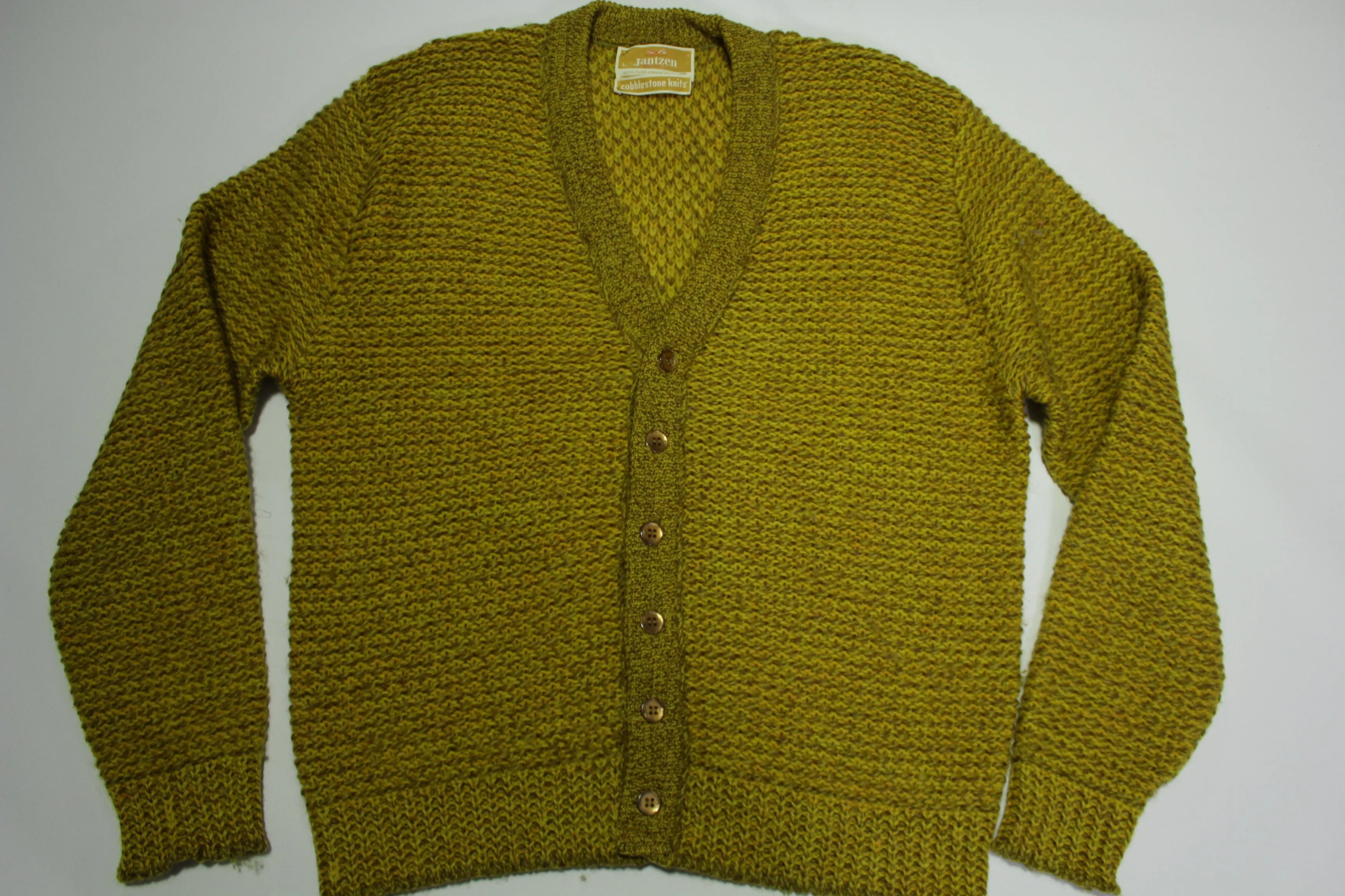 Jantzen Cobblestone Knits Solid Gold Vintage 60's Virgin Wool Cardigan Sweater