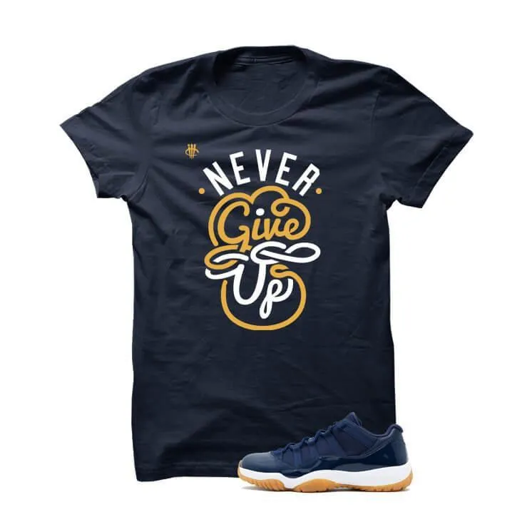 Jordan 11 Low Midnight Navy Gum Navy Blue T Shirt (Never Give Up)