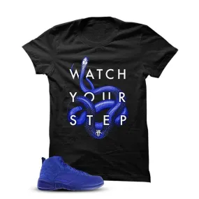 Jordan 12 Blue Suede Black T Shirt (Snakes)