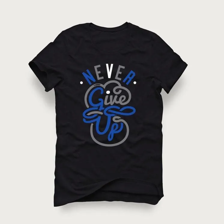 Jordan 4 Game Royal Black T Shirt (Never Give Up)