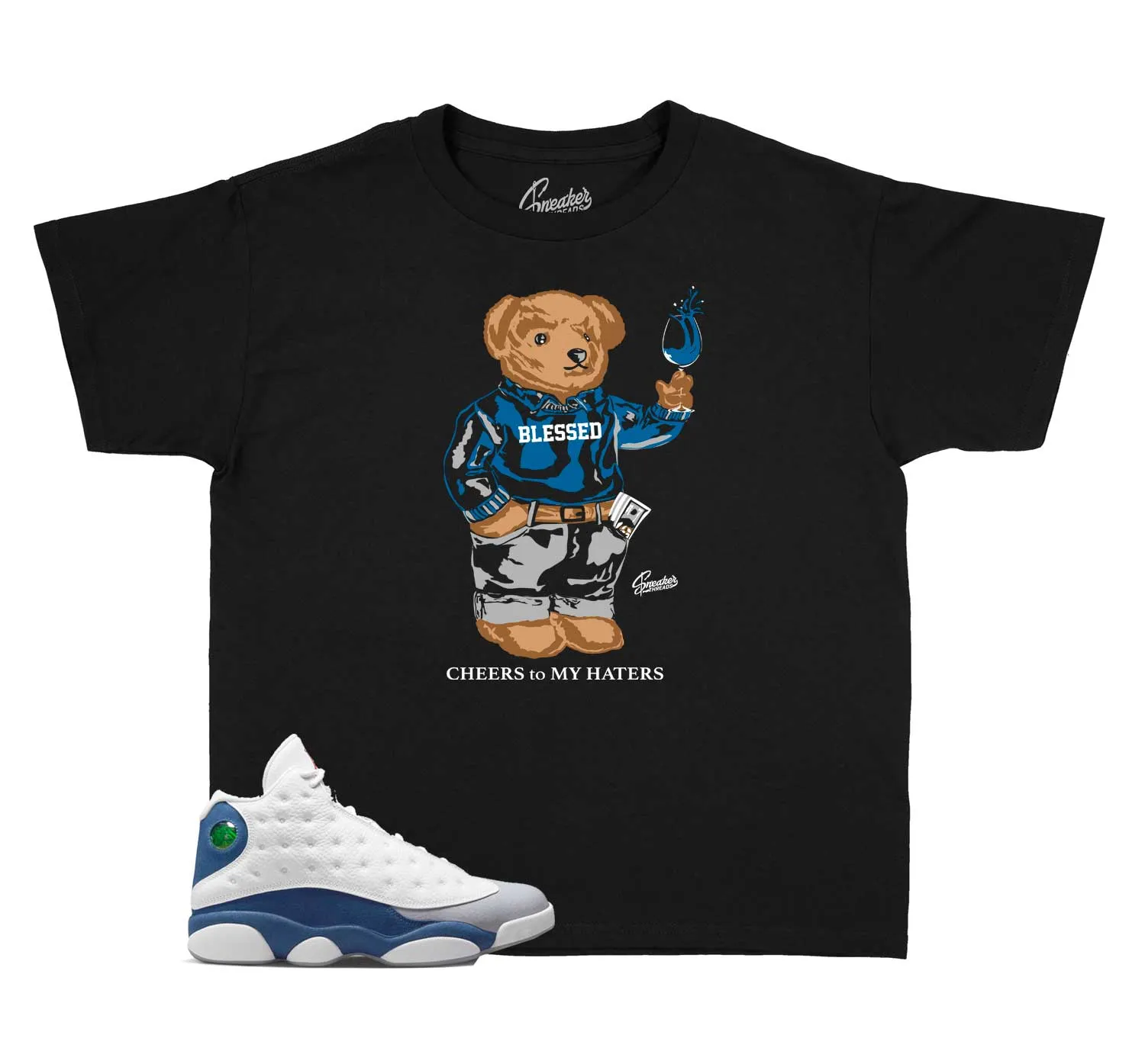 Kids French Blue 13 Shirt - Cheers Bear - Black