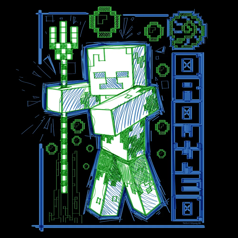 Minecraft Acid Sketch Drowned Adult Short Sleeve T-Shirt