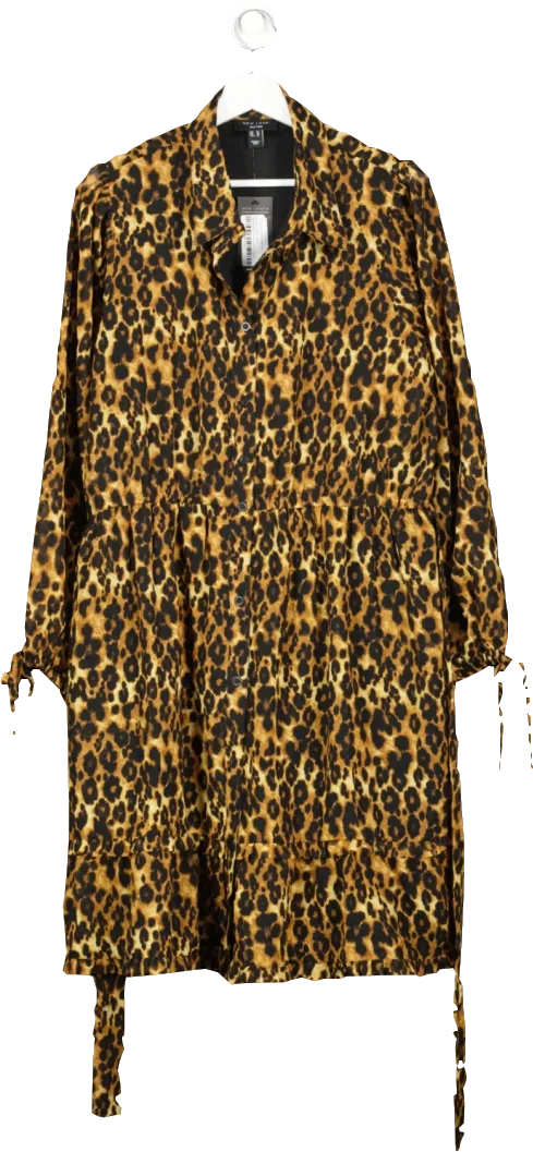 New Look Brown Curves Leopard Georgette Shirt Dress BNWT UK 18