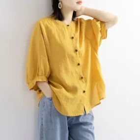 O-Neck Long Sleeve Shirt Dames - Yellow