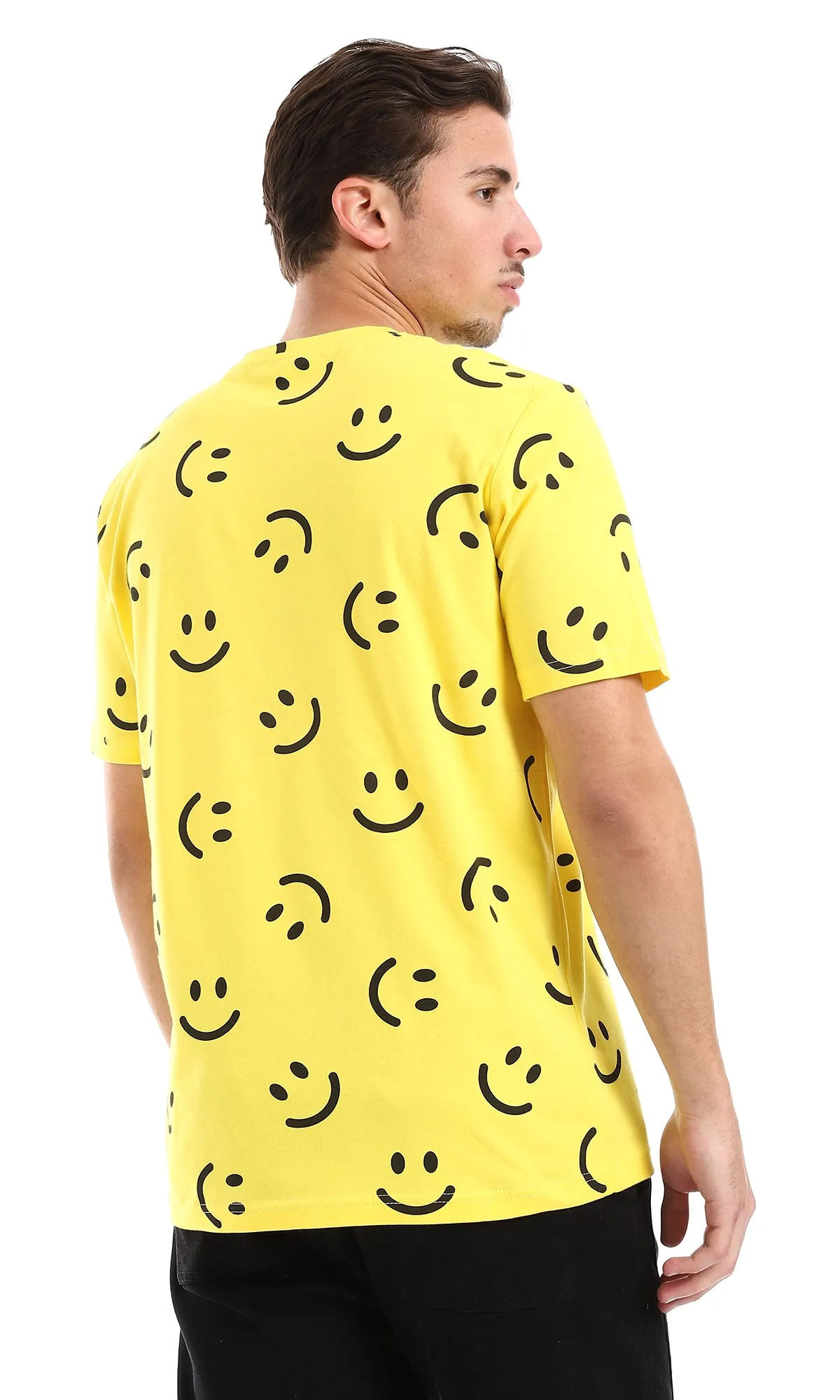 O164736 Smiles Patterned Slip On Cotton Tee - Yellow & Black