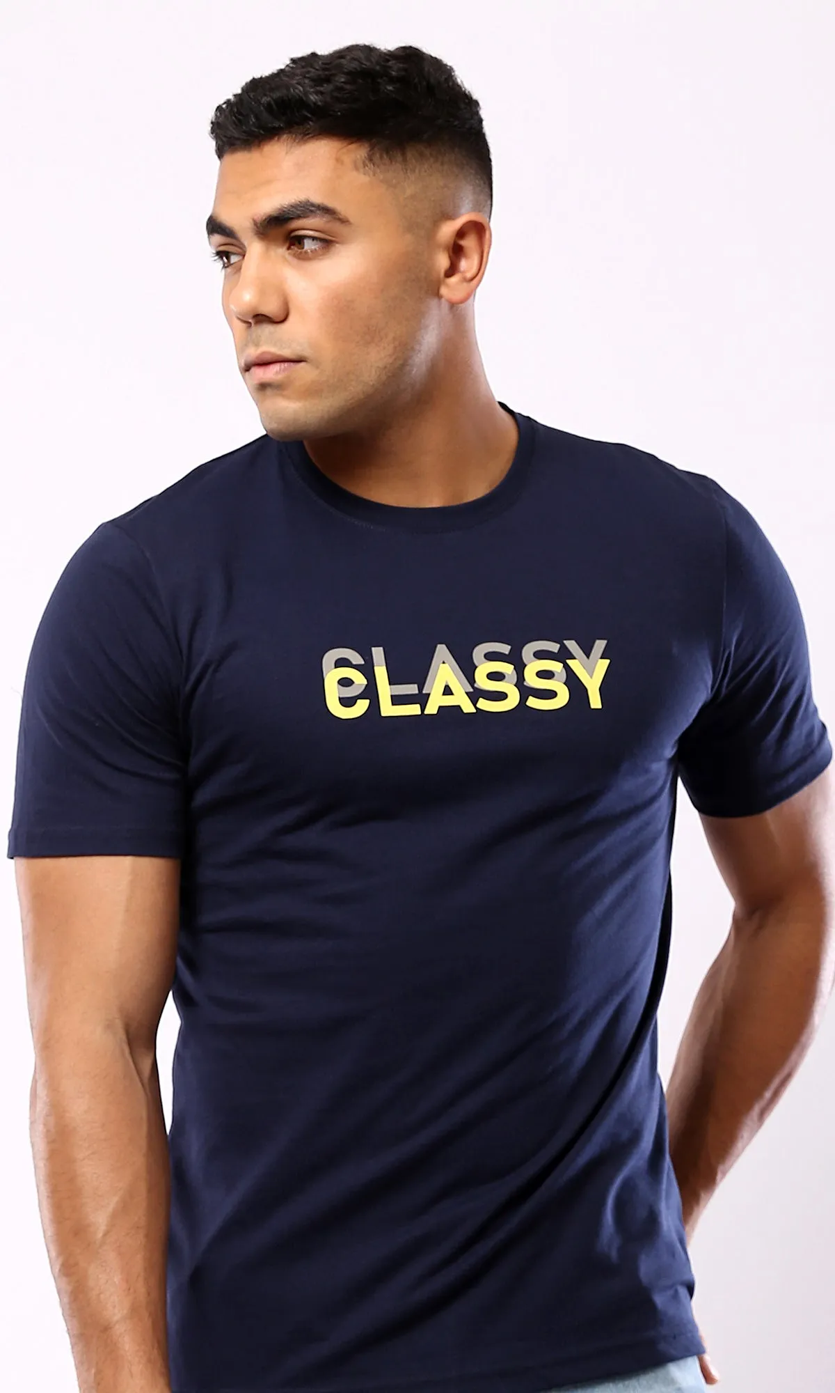 O179016 Navy Blue Classy Printed Casual Tee