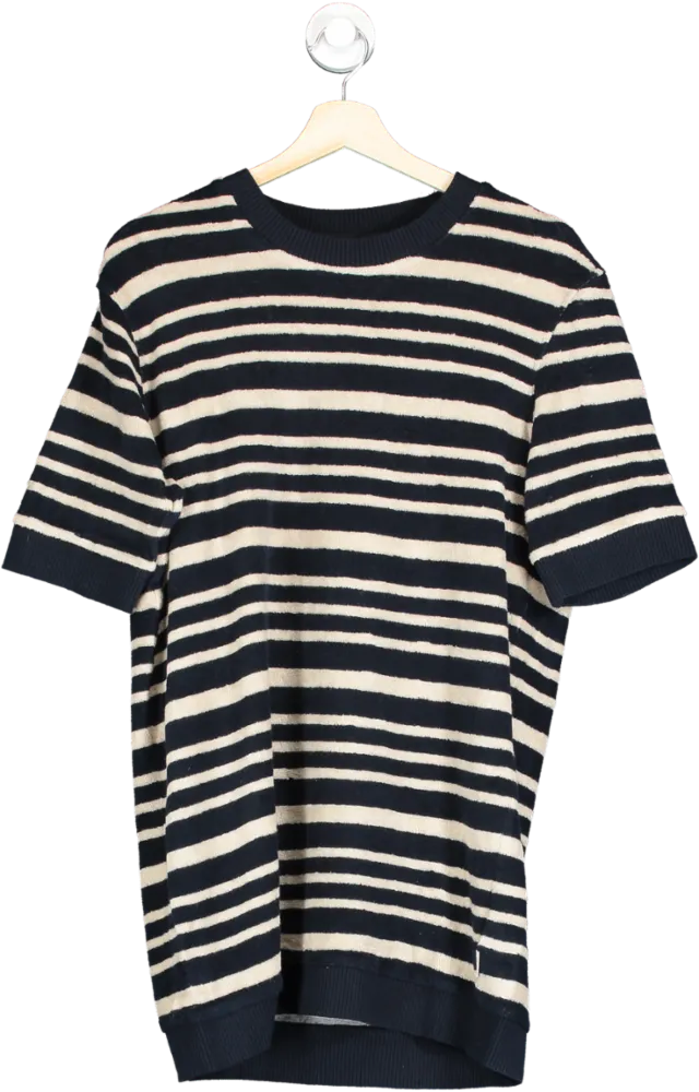 Orlebar Brown Blue Striped Terry Towelling T Shirt UK S