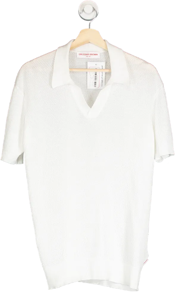 Orlebar Brown White Roddy Classic Fit Open Mesh Stitch Polo Shirt UK M