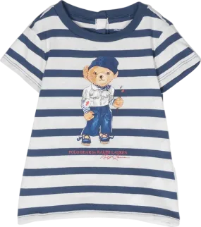 Polo Ralph Lauren Navy Blue / White Striped Polo Bear Motif T-shirt BNWT 4 Years