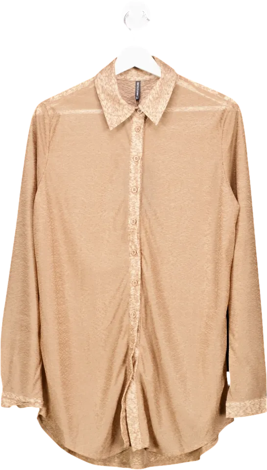 PrettyLittleThing Brown Textured Beach Shirt UK 6