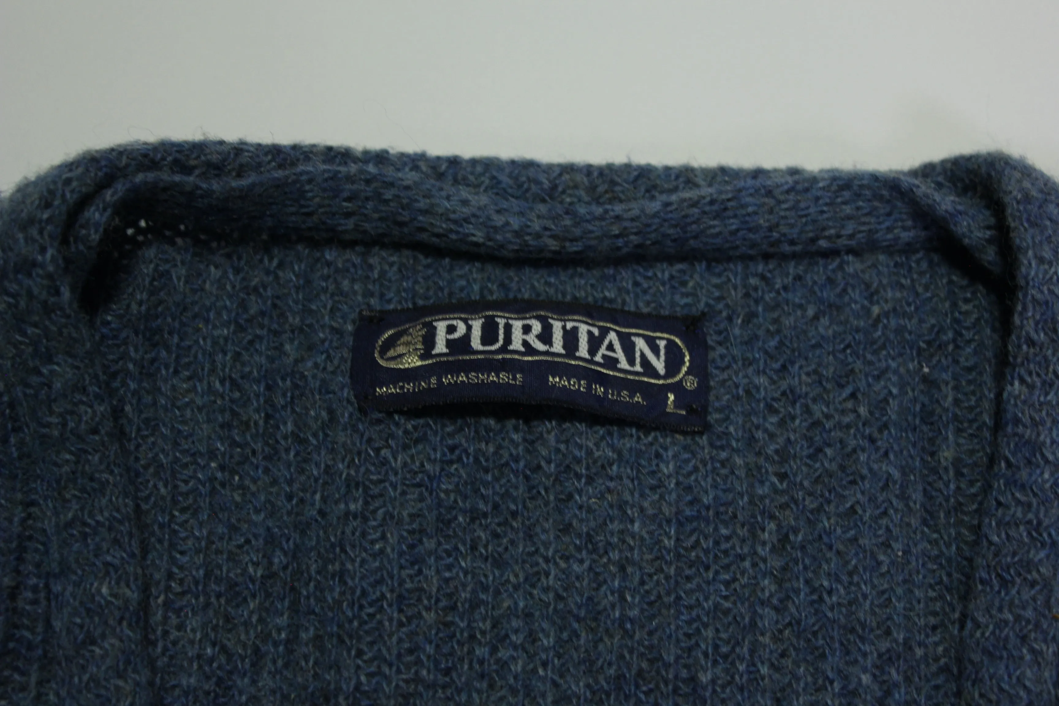 Puritan USA Vintage 1980's Fireplace Winter Wool Blend Suede Pocket Cardigan Sweater