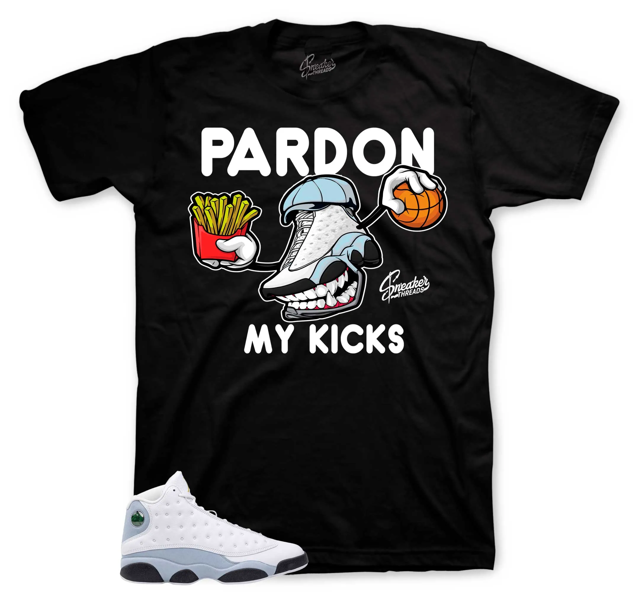 Retro 13 Blue Grey Shirt - Fly Kicks - Black