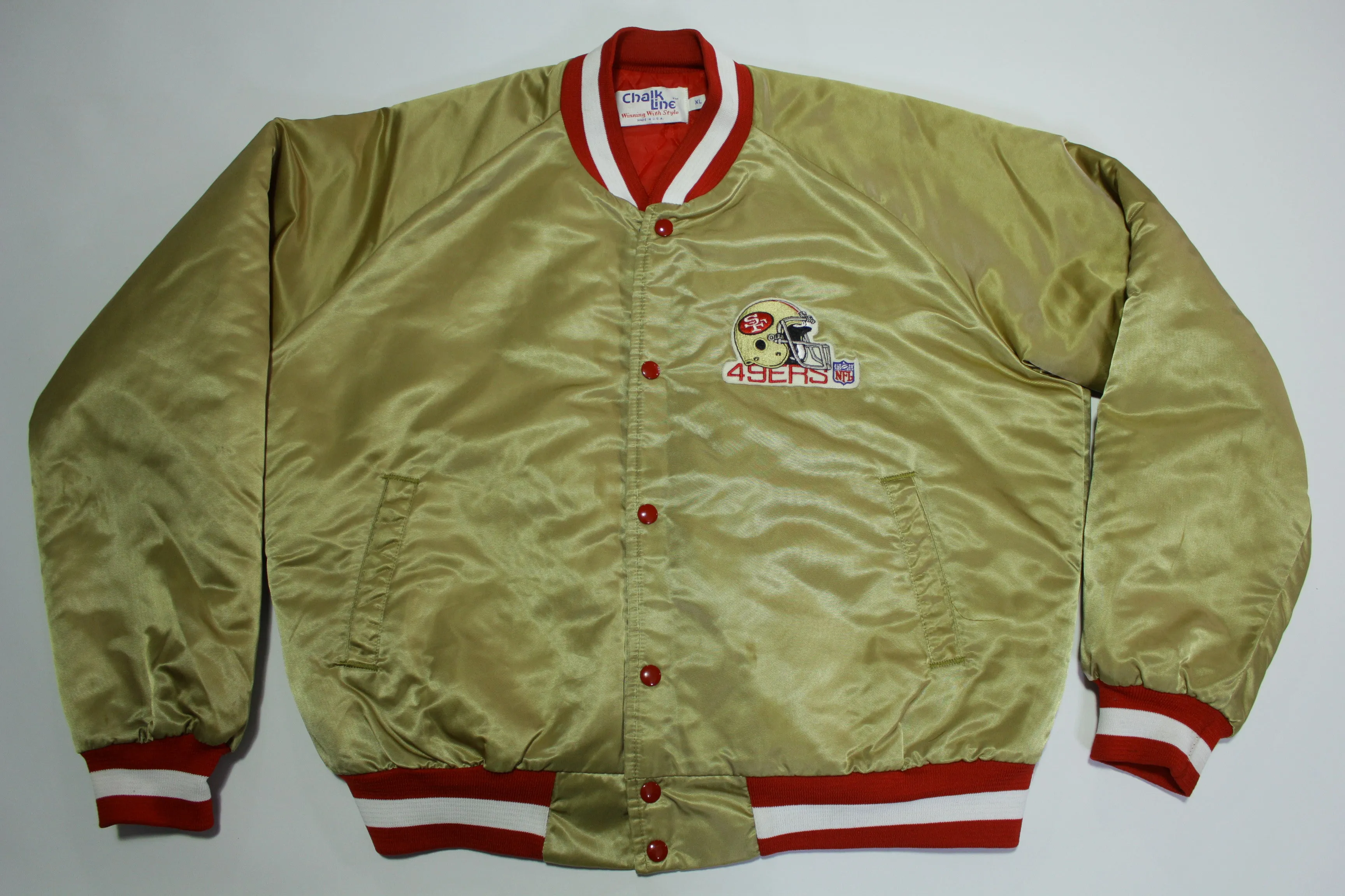 San Francisco 49ers Vintage 80's Satin Chalk Line Made in USA Quilt Lined NFL Jacket