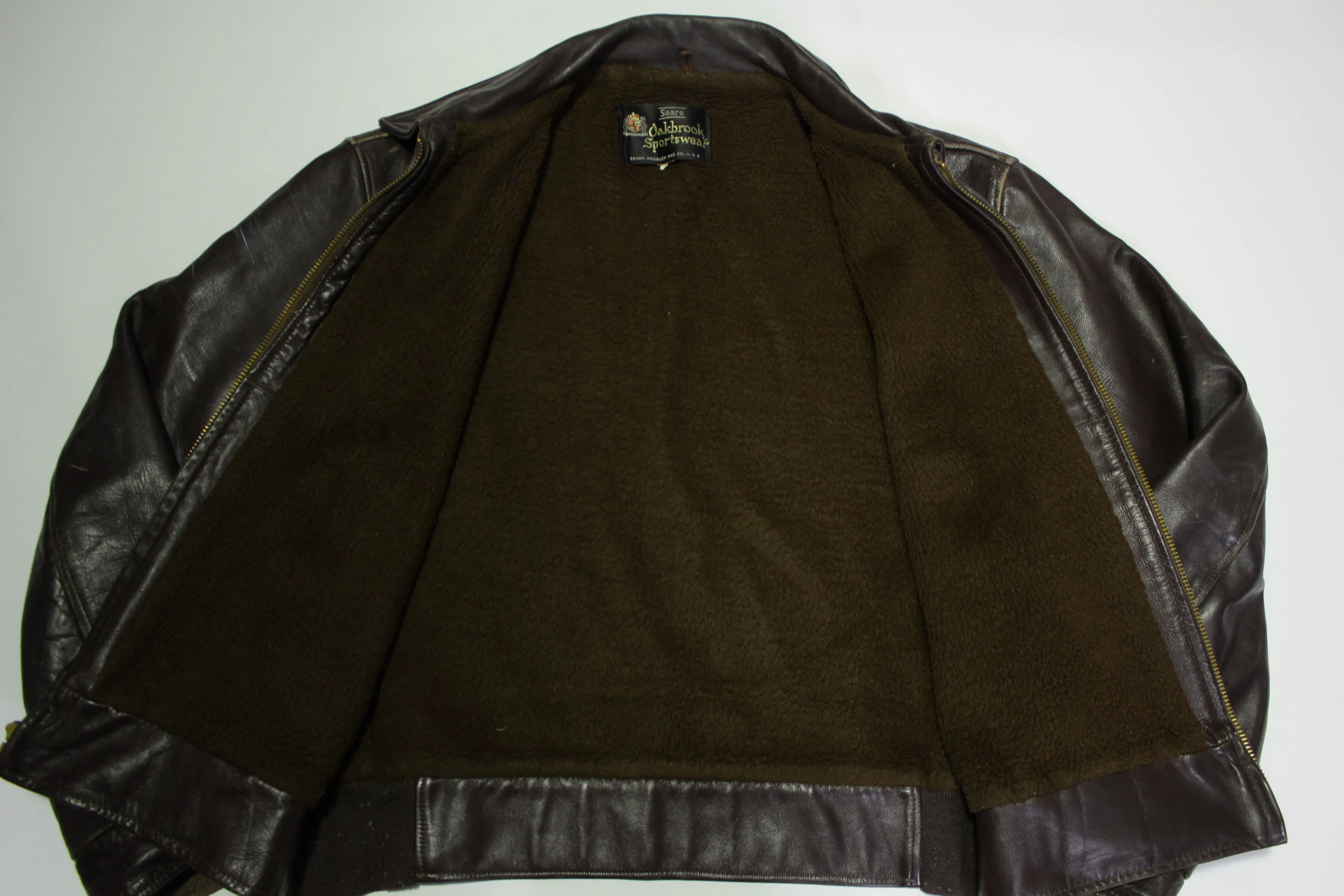 Sears Oakbrook Sportswear Vintage 1960's Steerhide Leather Bomber Jacket