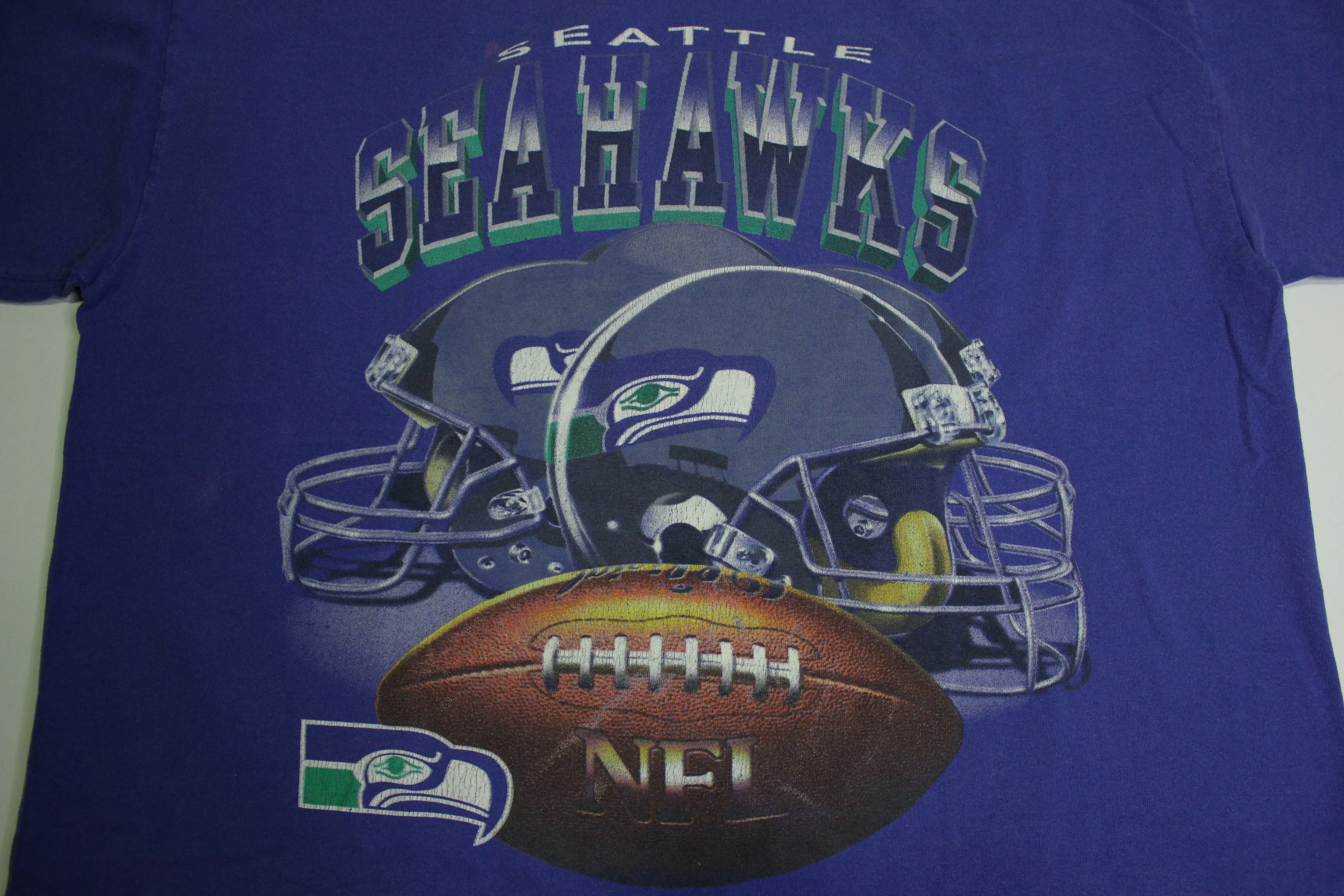 Seattle Seahawks Vintage 90's Dynasty Dual Helmet NFL Football T-Shirt