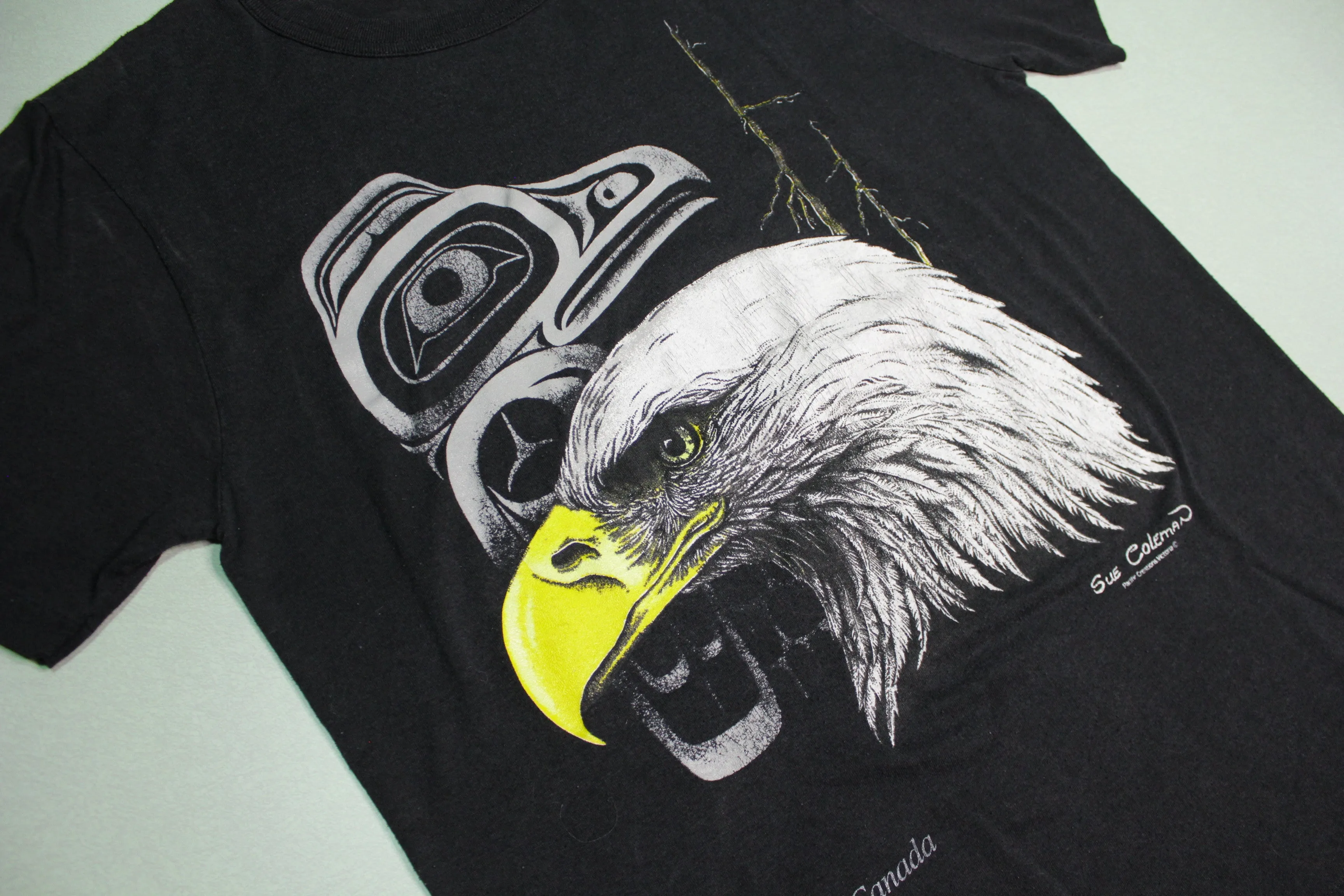 Sue Coleman Tribal Artist Bald Eagle Victoria BC Canada Single Stitch Tourist T-Shirt