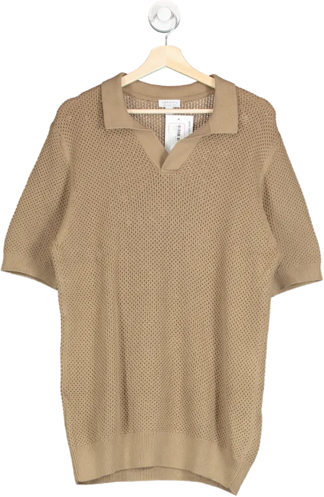 Sunspel Brown Open Stitch Polo Shirt UK M