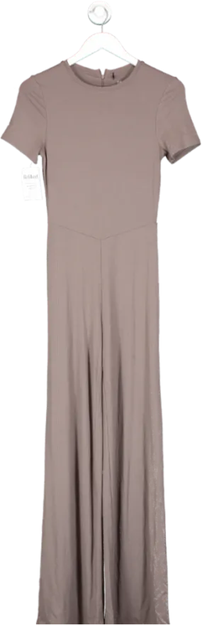 T/ALA Brown Sculpting Short Sleeve Wide Leg Jumpsuit In Mocha UK S