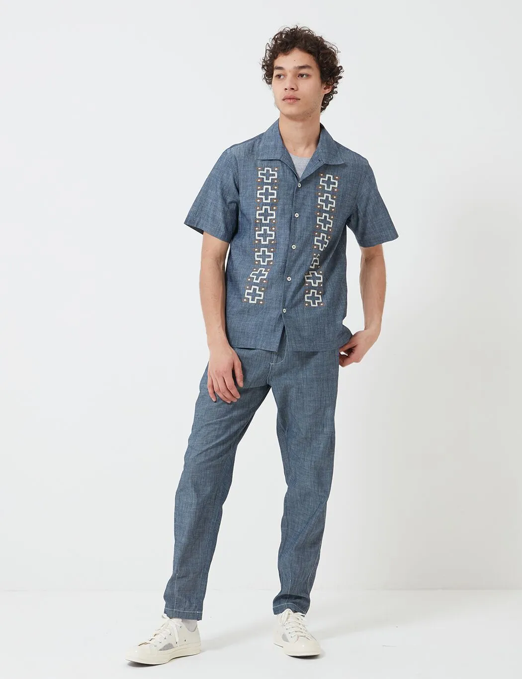 Universal Works Open Collar Shirt (Chambray) - Indigo