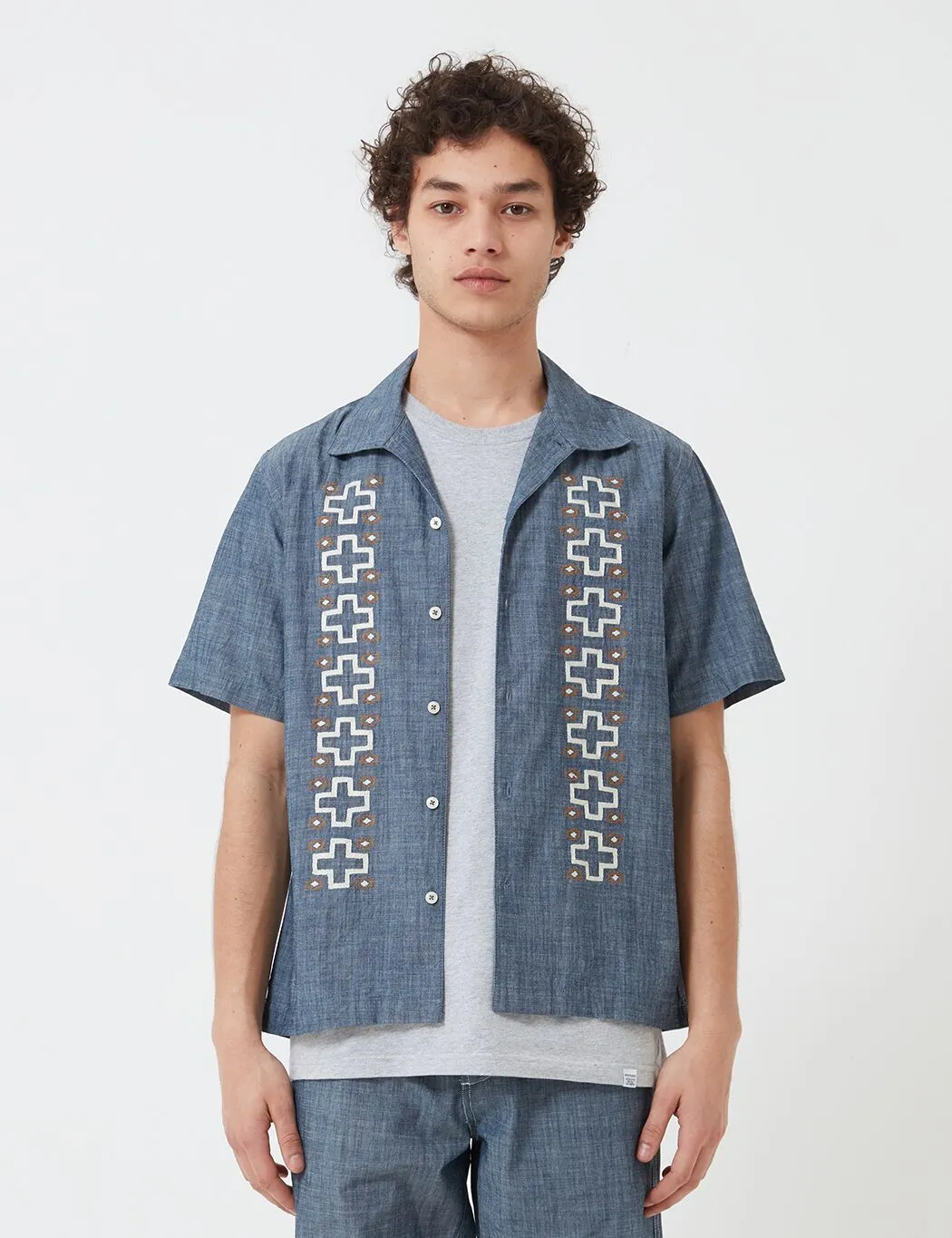 Universal Works Open Collar Shirt (Chambray) - Indigo