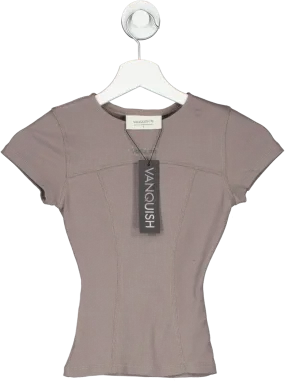 Vanquish Restore Cinder Brown Ribbed Cap Sleeve T Shirt UK S