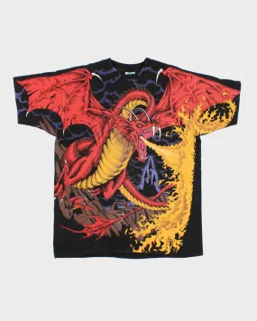 Vintage 90s Liquid Blue Dragon All Over Print T-Shirt - XL