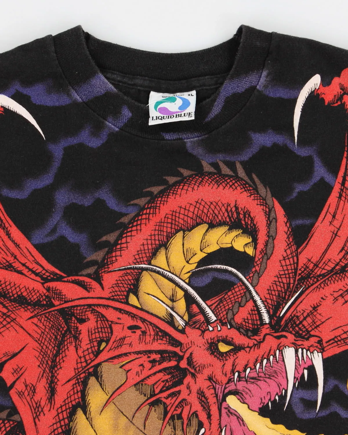 Vintage 90s Liquid Blue Dragon All Over Print T-Shirt - XL