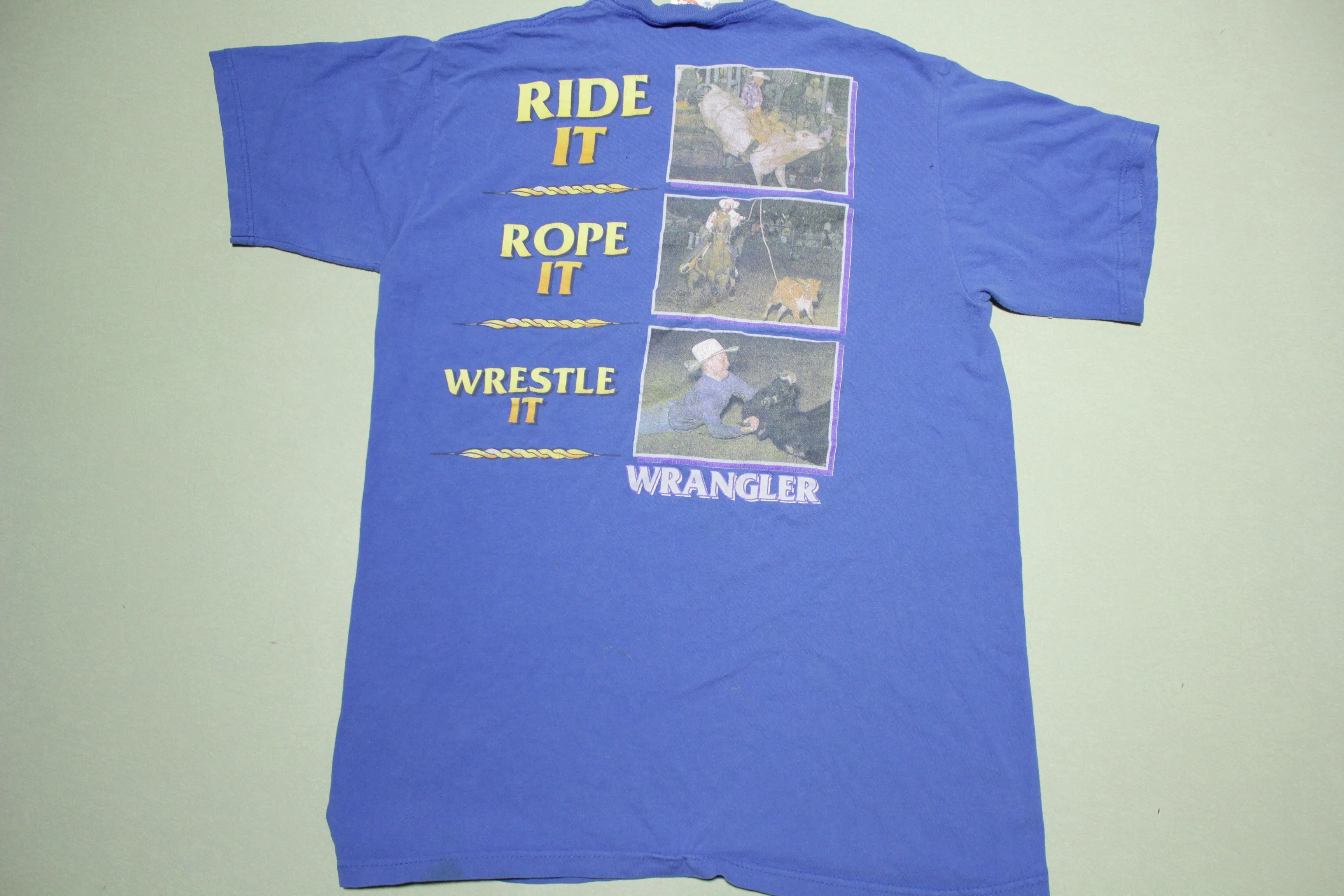 Wrangler Wrestle Rope Ride Hair Vintage 90's USA T-Shirt